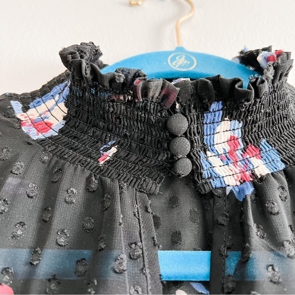 Laundry by Shelli Segal Mock Collar Sheer Black Floral Long Balloon Sleeve Small - Picture 5 of 9